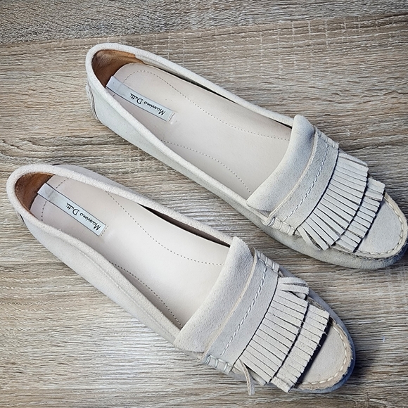 MASSIMO DUTTI Tan Suede Leather Slip On Fringe Moccasin Loafer Shoe 40 - Picture 2 of 8
